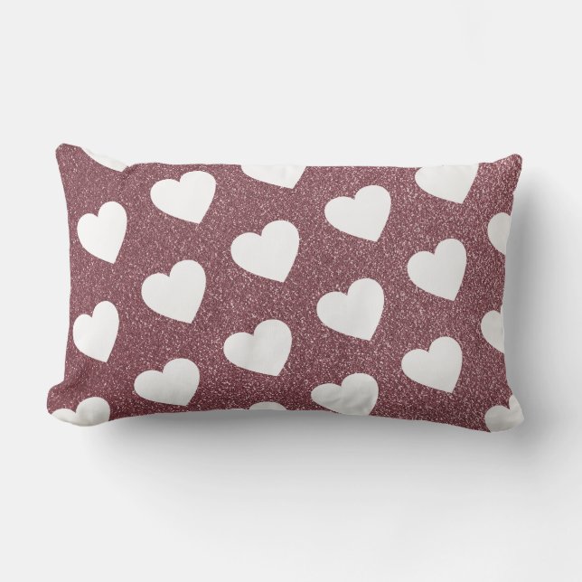 Cute Heart Pattern Rose Gold Glitter Lumbar Cushion (Front)