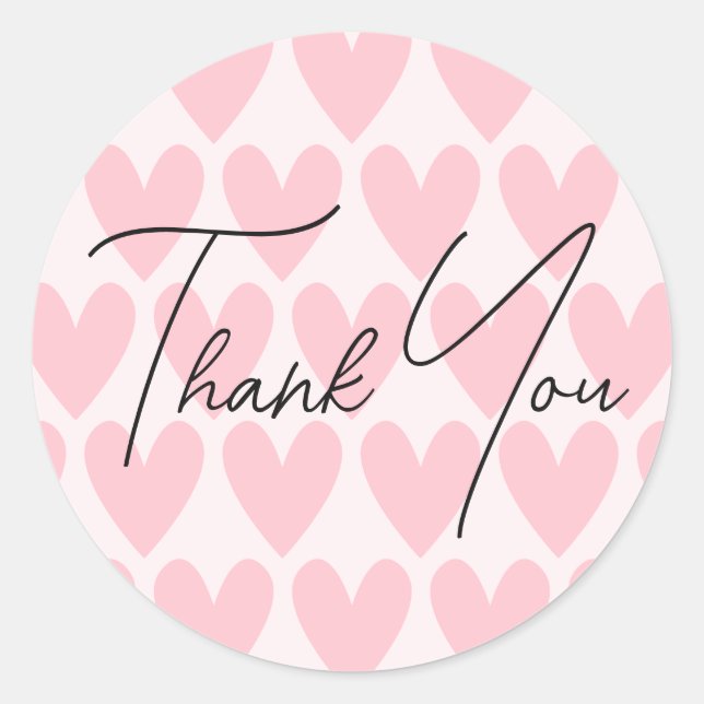 Cute Heart Pattern Shades of Pink Thank You Classic Round Sticker (Front)