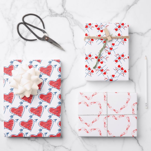 Cute Heart Patterns Valentine's Day Occasion Wrapping Paper Sheet (Front)