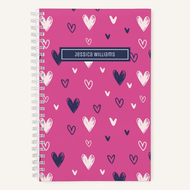 Cute Heart Pencil Doodle Pattern Sweet Love Pink Notebook (Front)