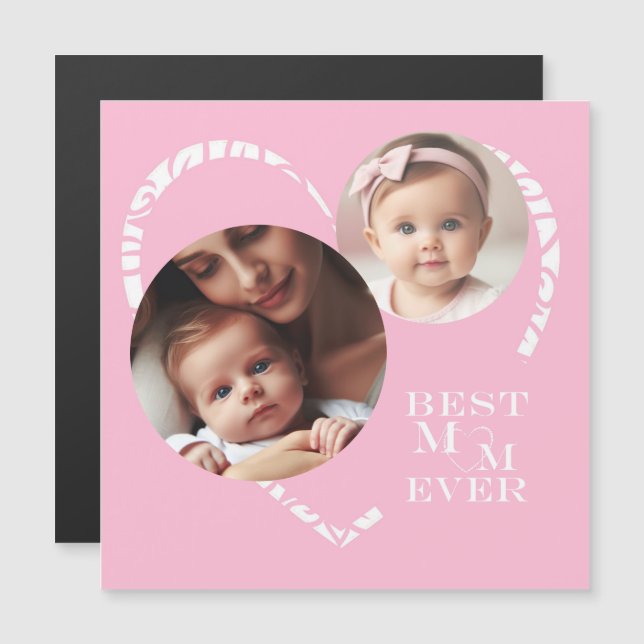 Cute Heart Photo, "Best Mum Ever" in Pink & White (Front/Back)