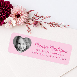 Cute heart photo pink return address