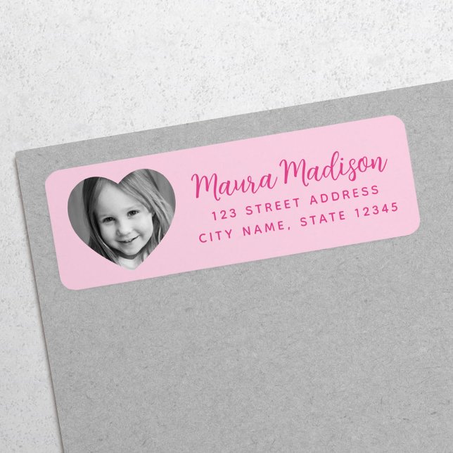 Cute heart photo pink return address (Creator Uploaded)