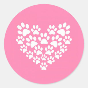 Cute Heart Pink Paw Print Classic Round Sticker
