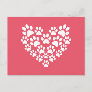Cute Heart Pink Paw Print Postcard