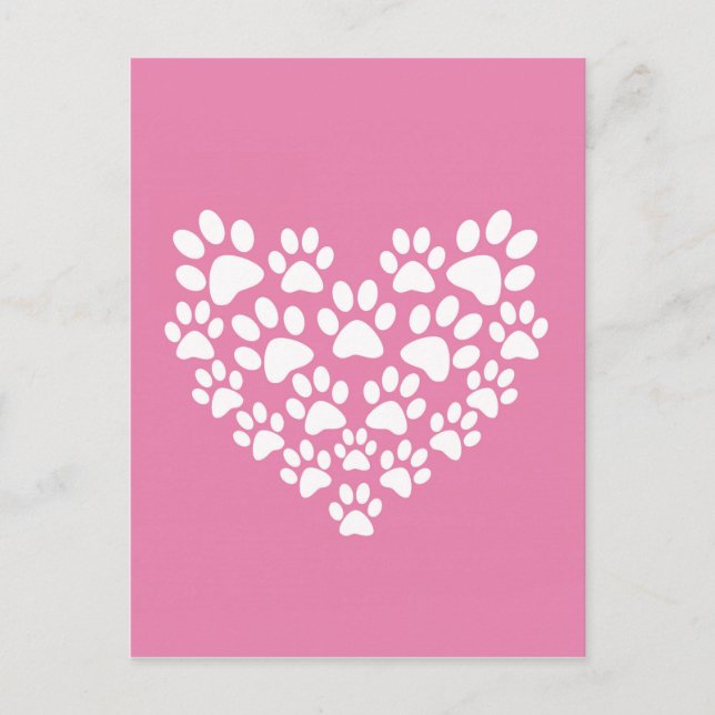 Cute Heart Pink Paw Print Postcard (Front)