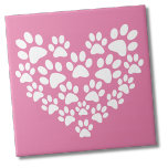 Cute Heart Pink Paw Print Tile<br><div class="desc">This adorable paw print design with its bright pink background and white paw prints forming a heart shape is a versatile and charming addition for pet lovers in various settings. Perfect for expressing love for furry friends, this print can seamlessly transition into numerous applications. Whether it's incorporated into decorations for...</div>