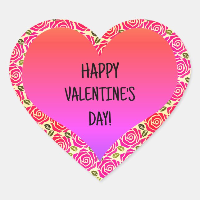 Cute Heart Pink Red Roses Happy Valentine's Day  Sticker (Front)