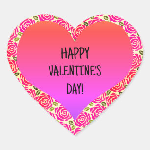 Cute Heart Pink Red Roses Happy Valentine's Day  Sticker
