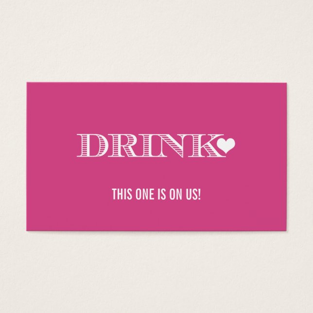Cute Heart Pink Wedding Drink Ticket (Front)