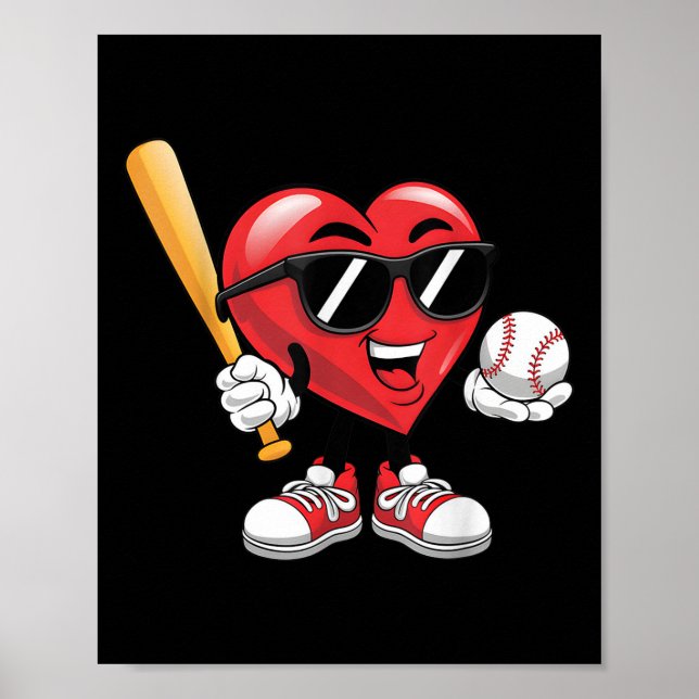 Cute Heart Playing Baseball Valentines Day Boys Gi Poster (Front)