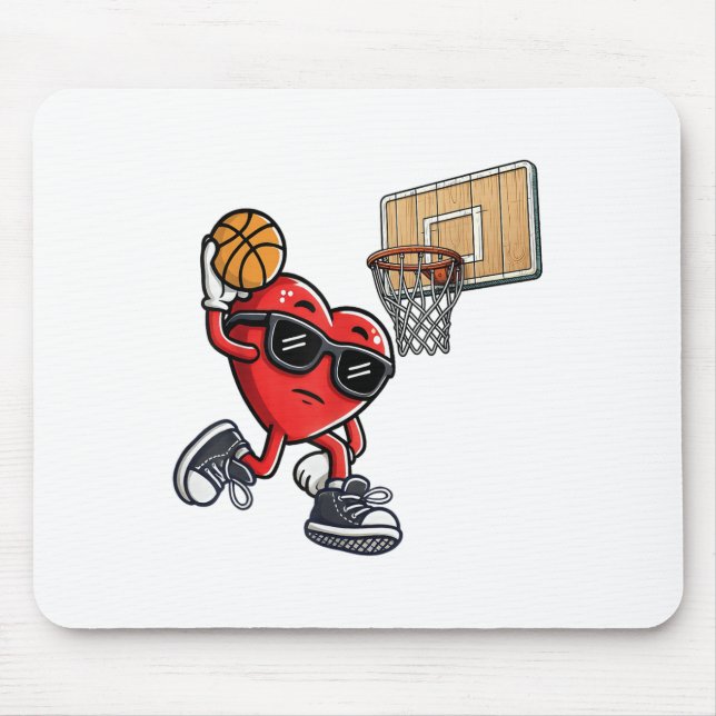 Cute Heart Playing Basketball Valentines Day Baske Mouse Pad (Front)