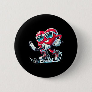 Cute Heart Playing Ice Hockey Valentine's Day Men  6 Cm Round Badge
