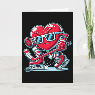 Cute Heart Playing Ice Hockey Valentine's Day Men  Card