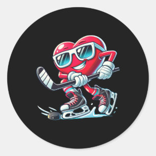 Cute Heart Playing Ice Hockey Valentine's Day Men  Classic Round Sticker