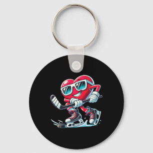 Cute Heart Playing Ice Hockey Valentine's Day Men Key Ring
