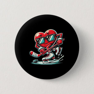 Cute Heart Playing Ice Hockey Valentines Day Men W 6 Cm Round Badge