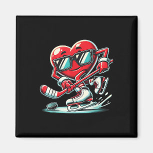 Cute Heart Playing Ice Hockey Valentines Day Men W Magnet