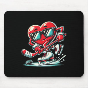 Cute Heart Playing Ice Hockey Valentines Day Men W Mouse Pad