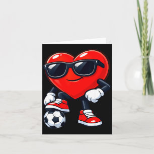 Cute Heart Playing Soccer Valentines Day Soccer Bo Card