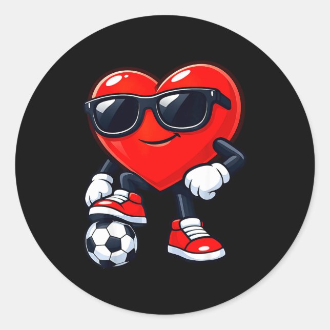 Cute Heart Playing Soccer Valentines Day Soccer Bo Classic Round Sticker (Front)