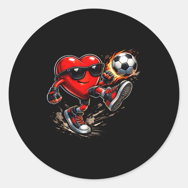 Cute Heart Playing Soccer Valentines Day Soccer Bo Classic Round Sticker (Front)