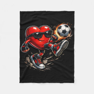 Cute Heart Playing Soccer Valentines Day Soccer Bo Fleece Blanket