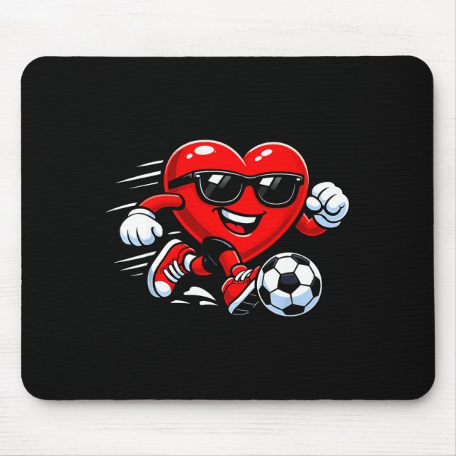 Cute Heart Playing Soccer Valentines Day Soccer Bo Mouse Pad (Front)