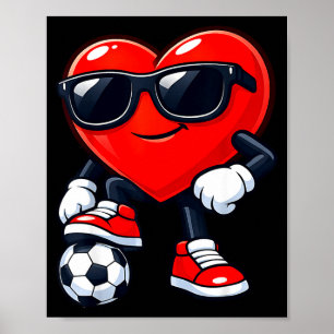 Cute Heart Playing Soccer Valentines Day Soccer Bo Poster