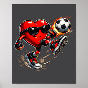 Cute Heart Playing Soccer Valentines Day Soccer Bo Poster