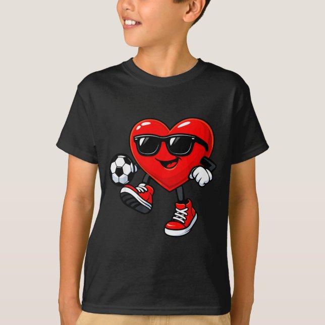 Cute Heart Playing Soccer Valentines Day Soccer Bo T-Shirt (Front)