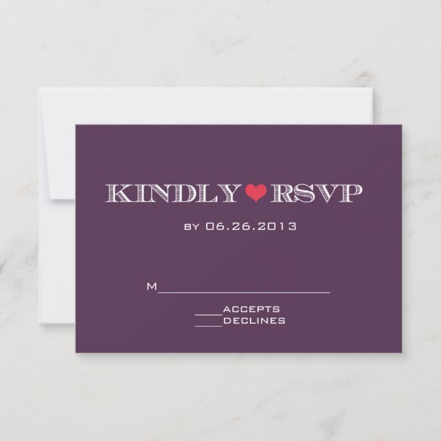 Cute Heart Purple Red Wedding RSVP Cards (Front)