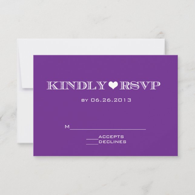 Cute Heart Purple Wedding RSVP Cards (Front)