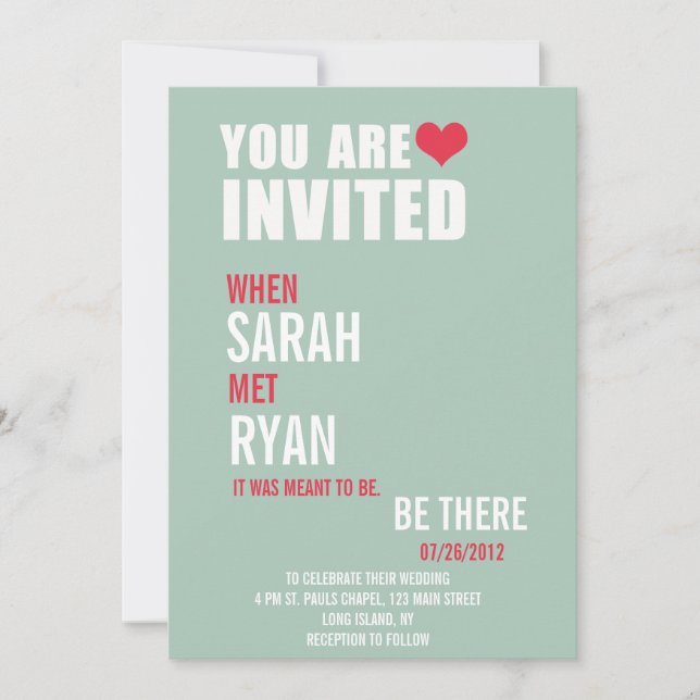 Cute Heart Red & Green Wedding Invitations (Front)