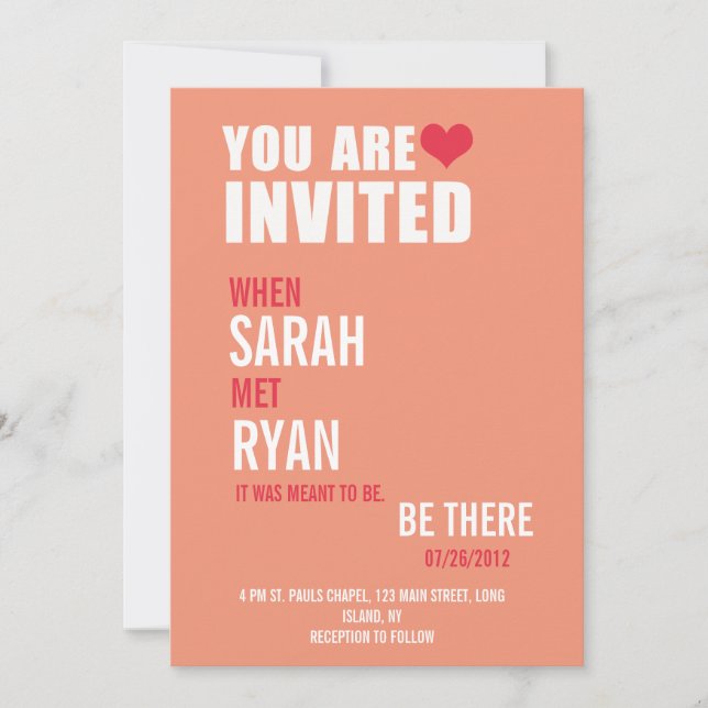 Cute Heart Red & Peach Wedding Invitations (Front)