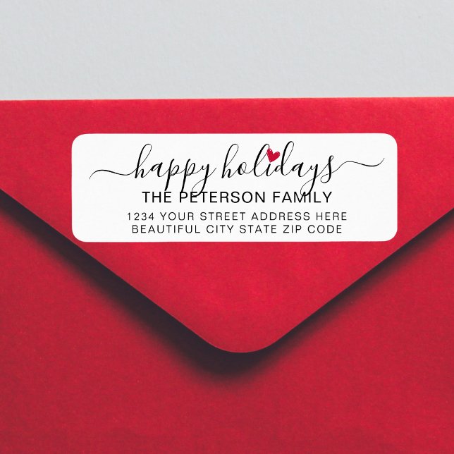 Cute Heart Script Happy Holidays Return Address  (Creator Uploaded)