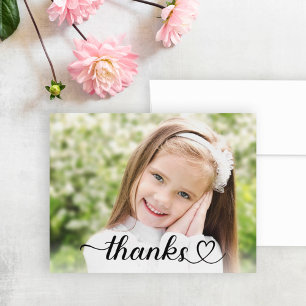 Cute Heart Script Kids Custom Photo Thank You Card