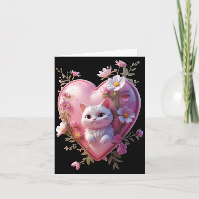 Cute Heart Shape with a cat Funny Unisex Design Card (Front)