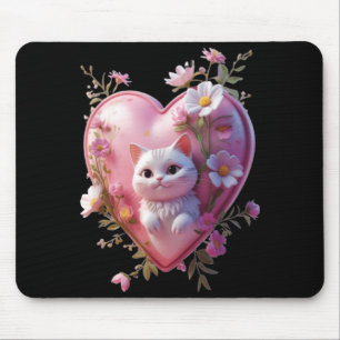Cute Heart Shape with a cat Funny Unisex Design Mouse Pad