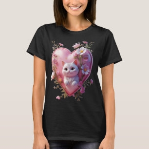 Cute Heart Shape with a cat Funny Unisex Design T-Shirt