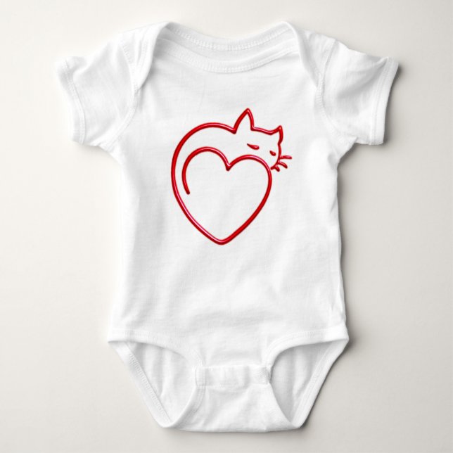 Cute Heart Shaped Cat Baby Bodysuit (Front)