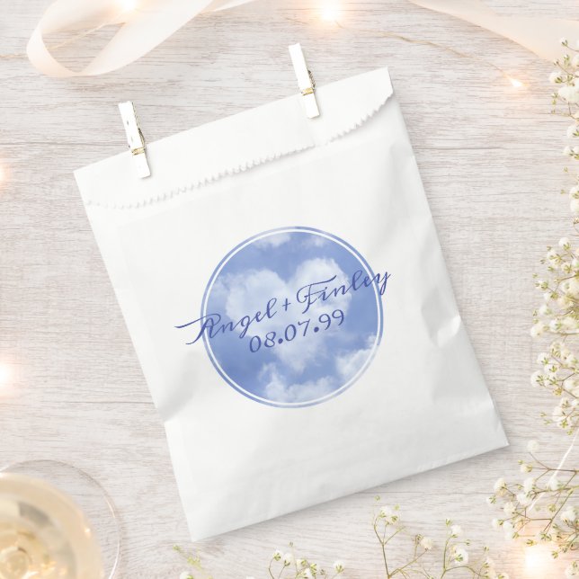 Cute Heart Shaped Cloud & Blue Sky Elegant Wedding Favour Bags (Clipped)