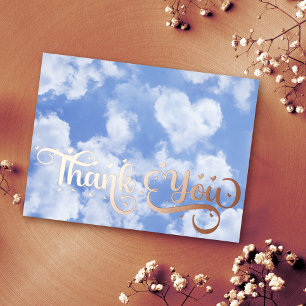 Cute Heart Shaped Cloud Blue Sky Wedding Thank You Foil Holiday Postcard