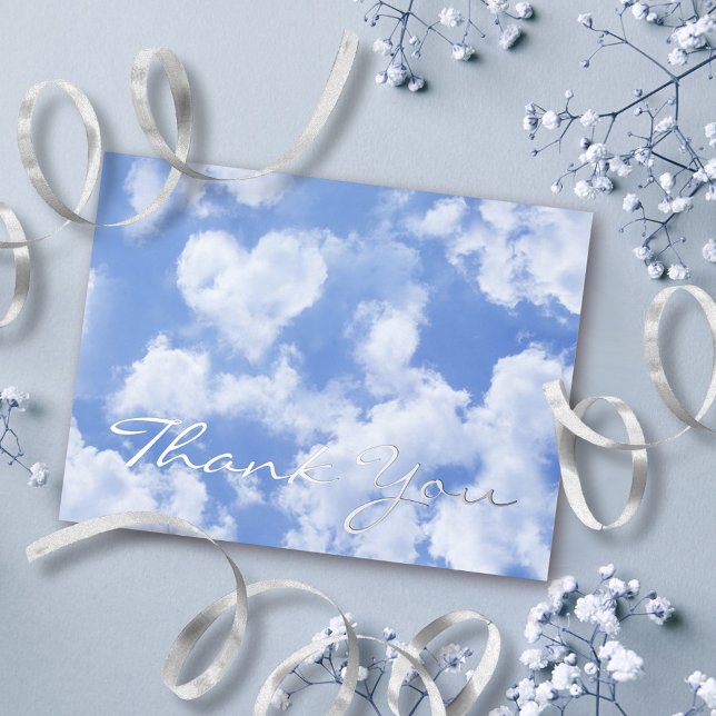 Cute Heart Shaped Cloud Blue Sky Wedding Thank You Foil Holiday Postcard (Creator Uploaded)