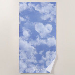 Cute Heart Shaped Cloud In Blue Sky Cheerful Happy Beach Towel