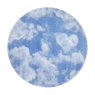 Cute Heart Shaped Cloud In Blue Sky Cheerful Happy Cutting Board
