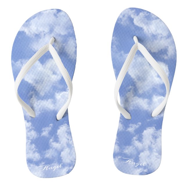 Cute Heart Shaped Cloud In Blue Sky Cheerful Happy Jandals (Footbed)