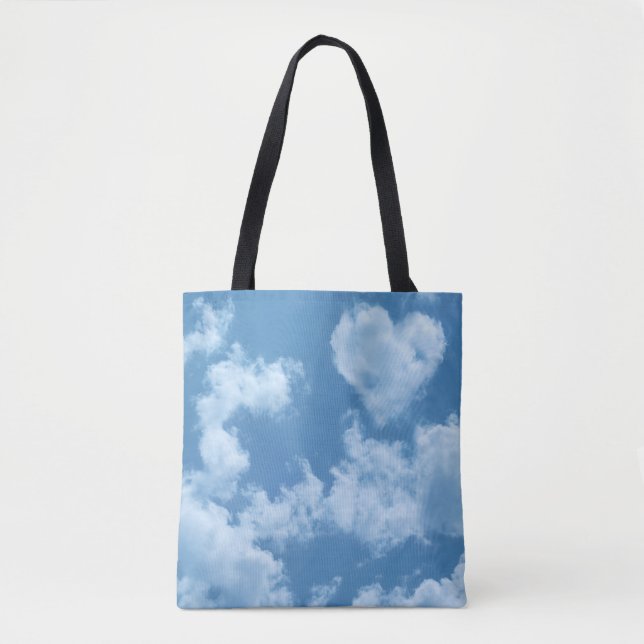 Cute Heart Shaped Cloud In Blue Sky Cheerful Happy Tote Bag (Front)