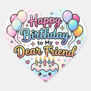Cute Heart Shaped Happy Birthday Sticker for Best 