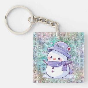 Cute Heart Snow Man Pastel Pattern Key Ring